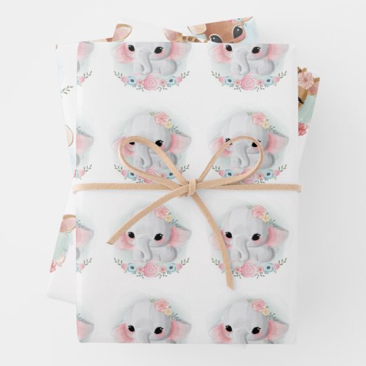 Schöne Wasserfarbe Baby Tier nahtlos blühend Geschenkpapier Set (Beispiel)