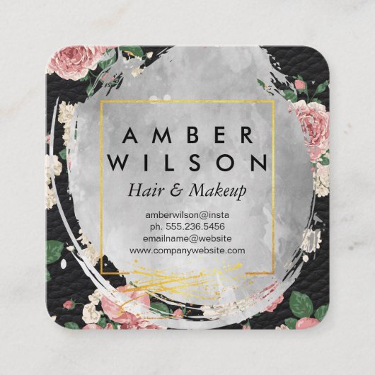 Schöne Wasserfarbe Blütengold Leder Quadratische Visitenkarte (Vorderseite)
