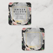 Schöne Wasserfarbe Blütengold Leder Quadratische Visitenkarte (Vorne/Hinten)