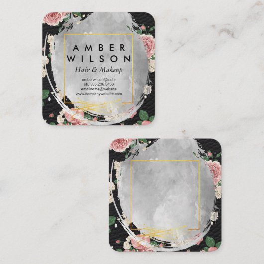 Schöne Wasserfarbe Blütengold Leder Quadratische Visitenkarte (Vorne/Hinten)