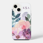 Schöne Wasserfarbe-Botanik-Blumen + Monogramm iPhone Hülle (Rückseite)