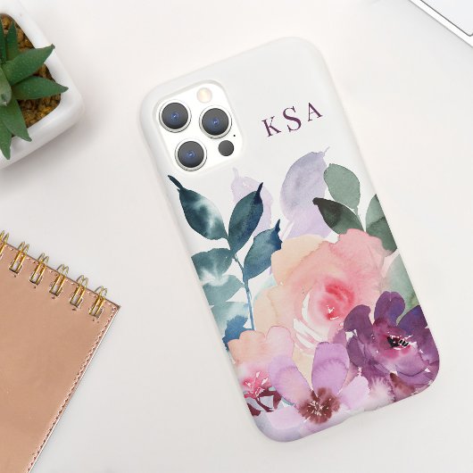 Schöne Wasserfarbe-Botanik-Blumen + Monogramm iPhone Hülle