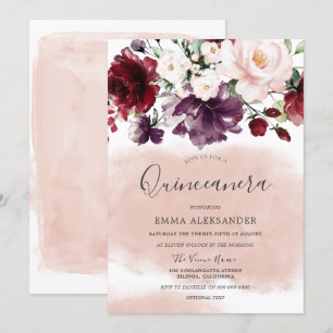 Schöne Wasserfarbe Botanische Quinceanera Einladung