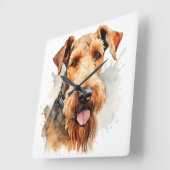 SCHÖNE WASSERFARBE BROWES AIREDALE TERRIER DOG QUADRATISCHE WANDUHR (Winkel)