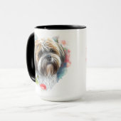 SCHÖNE WASSERFARBE BROWIN WHITE LHASA APSO HUND TASSE (Vorderseite Links)