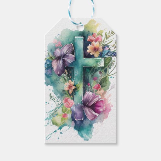 Schöne Wasserfarbe Christlich Cross Oster Geschenkanhänger (Vorderseite)