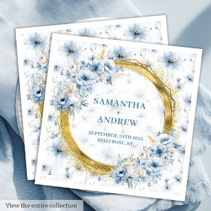Schöne Wasserfarbe Dusty Blue Gold Akzent Napkin Serviette