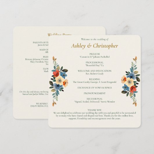 Schöne Wasserfarbe Elfenbeinhochzeit Programm (Vorne/Hinten)