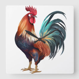 SCHÖNE WASSERFARBE FARBFARBEN ROOSTER QUADRATISCHE WANDUHR