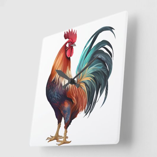 SCHÖNE WASSERFARBE FARBFARBEN ROOSTER QUADRATISCHE WANDUHR (Winkel)