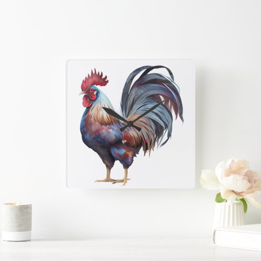 SCHÖNE WASSERFARBE FARBFARBEN ROOSTER QUADRATISCHE WANDUHR (Zuhause)