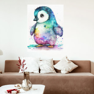 Schöne Wasserfarbe Farbige Baby-Pinguin-Wand  Leinwanddruck