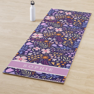 Schöne Wasserfarbe-Floral-Blühende-Individualname Yogamatte