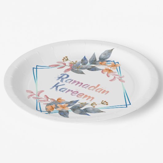 Schöne Wasserfarbe Floral Ramadan Kareem Pappteller (Schrägansicht)