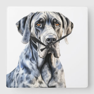 SCHÖNE WASSERFARBE GREAT DANE DOG QUADRATISCHE WANDUHR