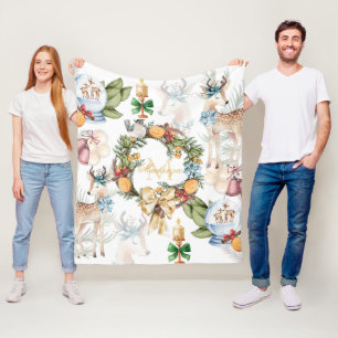 Schöne Wasserfarbe Hirsche Weihnachten Mit Monogra Fleecedecke