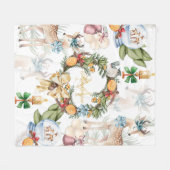 Schöne Wasserfarbe Hirsche Weihnachten Mit Monogra Fleecedecke (Vorderseite (Horizontal))