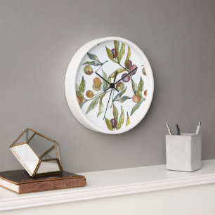Schöne Wasserfarbe Italienisches Olive Muster weiß Uhr