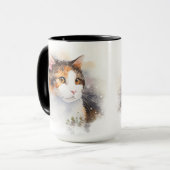 SCHÖNE WASSERFARBE KALICO KATZE TASSE (Vorderseite Links)