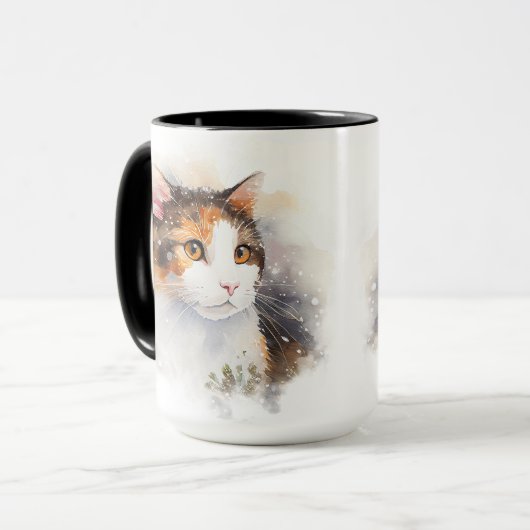 SCHÖNE WASSERFARBE KALICO KATZE TASSE (Vorderseite Links)
