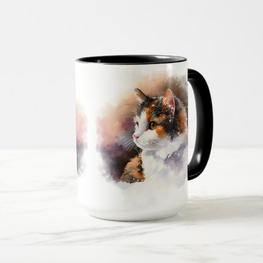 SCHÖNE WASSERFARBE KALICO KATZE TASSE (VorderseiteRechts)