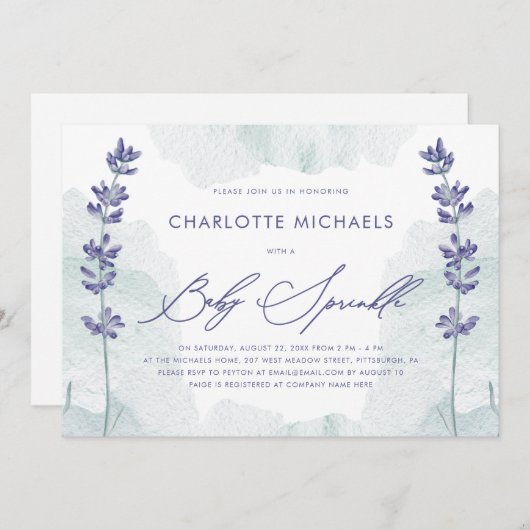 Schöne Wasserfarbe mit Hübschem Script Baby Sprink Einladung (Vorne/Hinten)