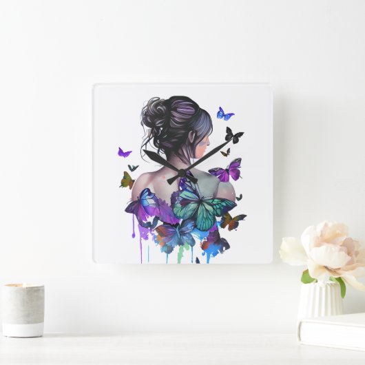 SCHÖNE WASSERFARBE MIT SCHALTFLÄCHEN QUADRATISCHE WANDUHR (Zuhause)