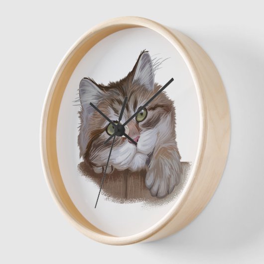 SCHÖNE WASSERFARBE MIT WEISSEM TABBY KATZE UHR (Winkel)