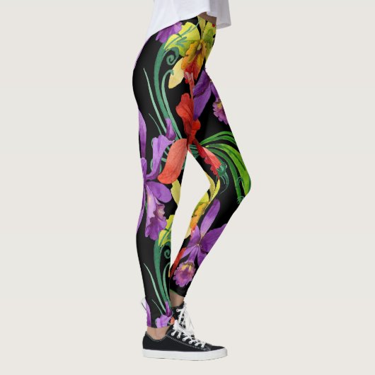 Schöne Wasserfarbe-Orchideen-Blumen auf Schwarzem Leggings (Rechts)