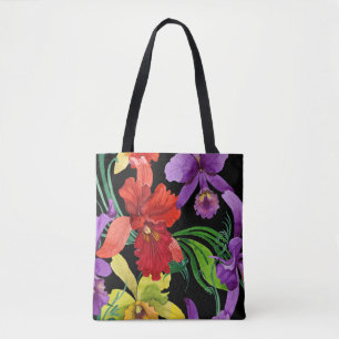 Schöne Wasserfarbe-Orchideen-Blumen auf Schwarzem Tasche