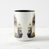 SCHÖNE WASSERFARBE PEKINGESE HUND UND BLUME TASSE (Zentrum)
