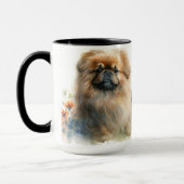 SCHÖNE WASSERFARBE PEKINGESE HUND UND BLUME TASSE (Links)
