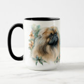 SCHÖNE WASSERFARBE PEKINGESE HUND UND BLUME TASSE (Links)
