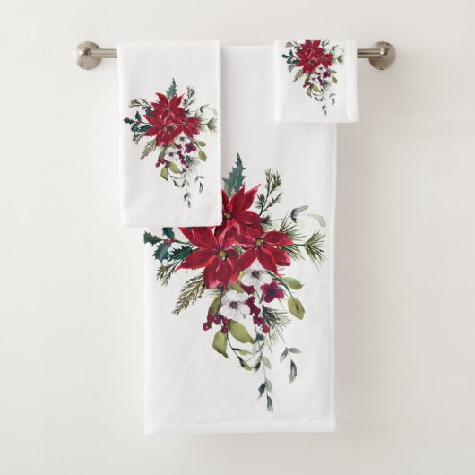 Schöne Wasserfarbe Poinsettia Blume Rot Badhandtuch Set (Insitu)