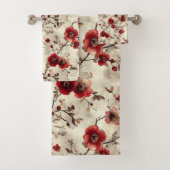 Schöne Wasserfarbe Red Apple Blossom Badhandtuch Set (Insitu)