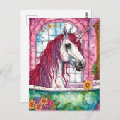 Schöne Wasserfarbe Rosa Mane Einhorn Bathtime Postkarte (Vorne/Hinten)