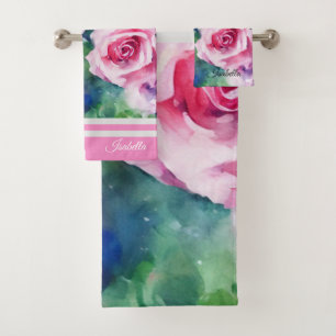 Schöne Wasserfarbe Rosa Rose Populäre Sammlung Badhandtuch Set