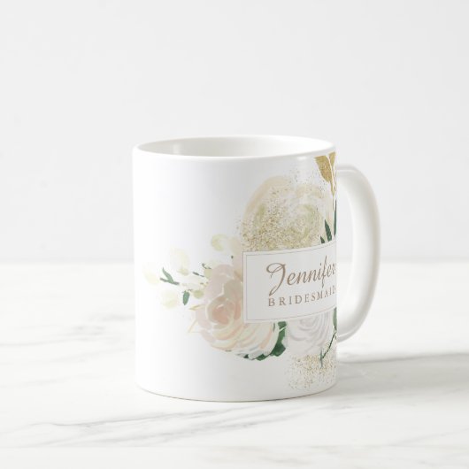 Schöne Wasserfarbe-Rosen mit der GoldGlitzer-Tasse Kaffeetasse (VorderseiteRechts)