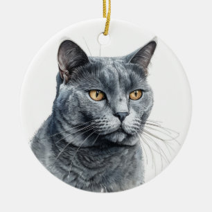 SCHÖNE WASSERFARBE RUSSISCHES BLUE CAT-GESICHT KERAMIK ORNAMENT