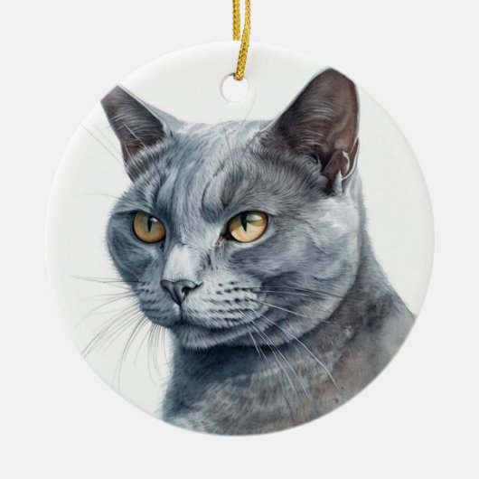 SCHÖNE WASSERFARBE RUSSISCHES BLUE CAT-GESICHT KERAMIK ORNAMENT (Vorne)
