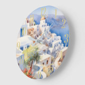 Schöne Wasserfarbe Santorini Griechenland Reisen Große Wanduhr (Winkel)
