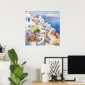 Schöne Wasserfarbe Santorini Griechenland Reisen Poster (Heimbüro)