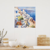 Schöne Wasserfarbe Santorini Griechenland Reisen Poster (Küche)