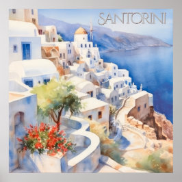 Schöne Wasserfarbe Santorini Griechenland Reisen Poster