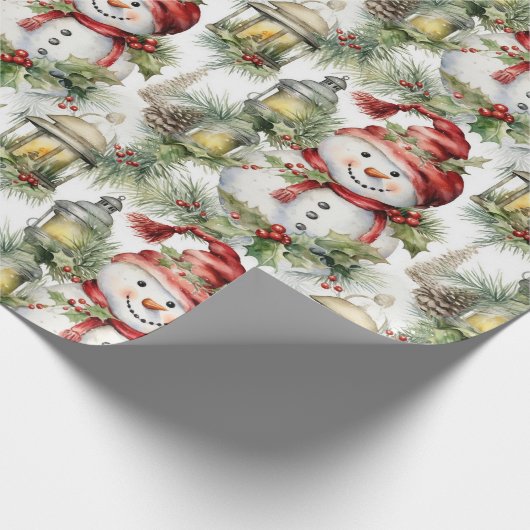 Schöne Wasserfarbe Schneemann Weihnachten Geschenkpapier (Ecke)