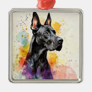 SCHÖNE WASSERFARBE SCHWARZ GROSSER DANN HUND ORNAMENT AUS METALL