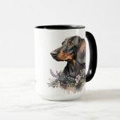 SCHÖNE WASSERFARBE SCHWARZ UND DACKEL HUND TASSE (VorderseiteRechts)
