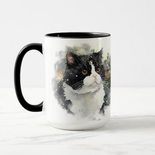 SCHÖNE WASSERFARBE SCHWARZ-WEISS TUXEDO CAT TASSE (Links)