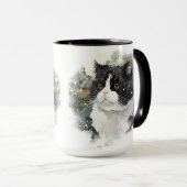 SCHÖNE WASSERFARBE SCHWARZ-WEISS TUXEDO CAT TASSE (VorderseiteRechts)
