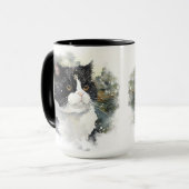 SCHÖNE WASSERFARBE SCHWARZ-WEISS TUXEDO CAT TASSE (Vorderseite Links)